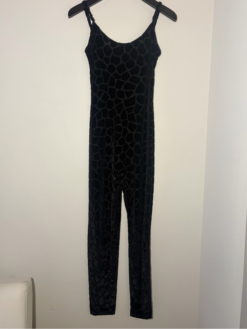 Black Velvet Patterned Slim Jumpsuit - Women Intimates & Sleepwear